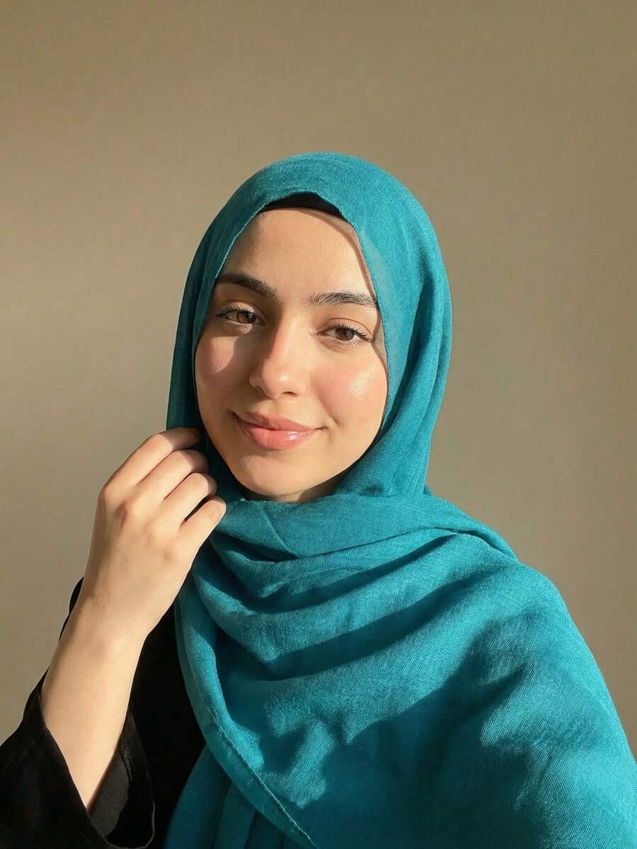 1pc Solid Color Long Scarf, Modest Hijab Suitable For Mosque Use, Sunscreen Headscarf, Beach, Holiday,Travel Essential - Blue - View 1