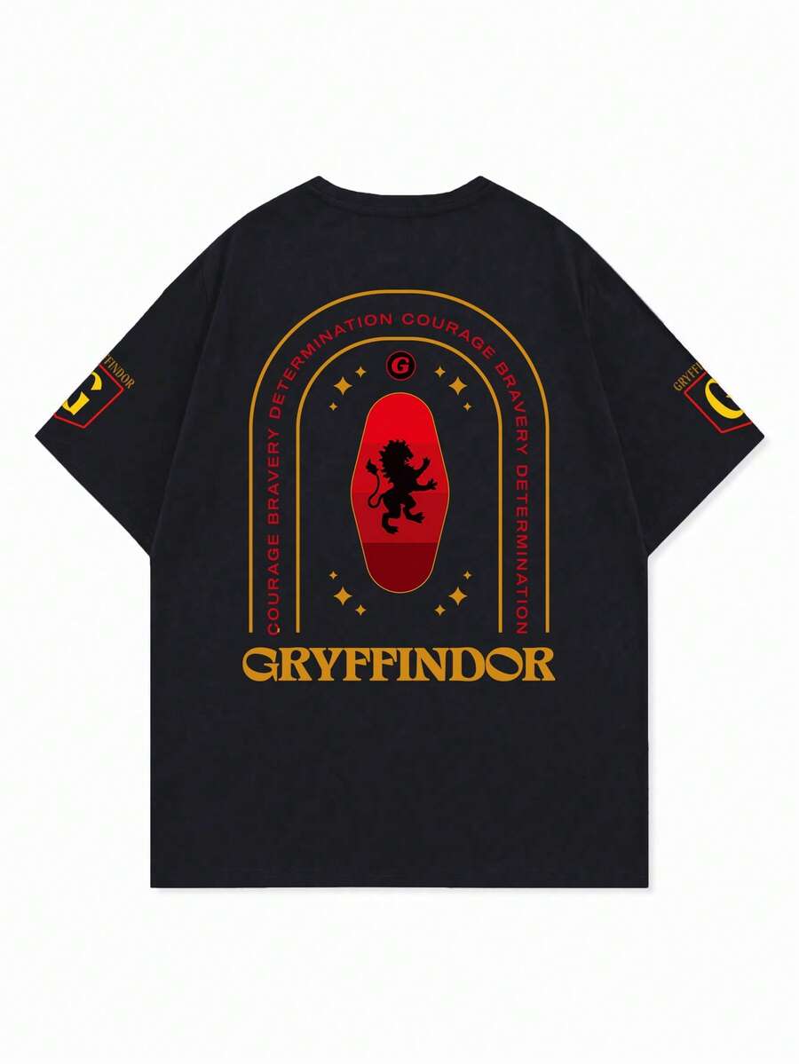 Strevion OBM Men X Harry Potter Áo thun nam tay ngắn in hình các yếu tố Harry Potter, kiểu dáng thường ngày, đa năng. - màu đen - Xem 1