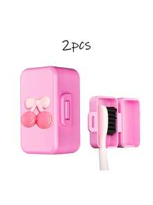 Cute Cherry Bow Travel Toothbrush Case With Cover, Portable Plastic Toothbrush Holder With Built-In Brush Storage, Kawaii Cherry Design Toothbrush Container For Travel & Bathroom, Ideal For Daily Use & Travel, Suitable For Women, Teens & Kids, Perfect For Easter, Back To School & Gifting, Plastic Material, Versatile As Toothbrush Case, Bathroom Organizer & Travel Accessory - Multicolor - View 11