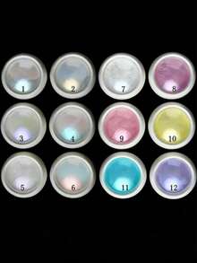 Set de 12 pudre decorative pentru unghii cu perle Aurora, efect de oglindă metalică iridescentă, curcubeu, potrivite pentru ojă cu gel și nail art - Multicolor - Vizualizare 7