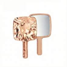 Handheld Square Makeup Mirror With Handle, Portable Wavy Design Cosmetic Mirror, Women's Personal Makeup Carry-On, Durable Electroplated Square Mirror Surface, Lightweight Travel Makeup Tool For Quick Touchups And Accurate Reflection - Silver - View 12