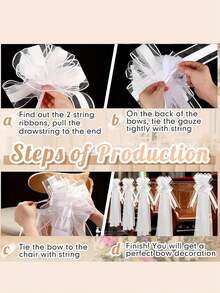 3pcs White Wedding Bow Decor Set - Features White Bow Decorations With Long, Flowing Chiffon Satin Ribbons; Perfect For Decorating Church Aisles, Chairs, And Wedding Cars. An Ideal Decoration Choice For Wedding Ceremonies, Bridal Showers, Birthday Celebrations, Themed Events, And Anniversaries. - One Size Fits All - View 5