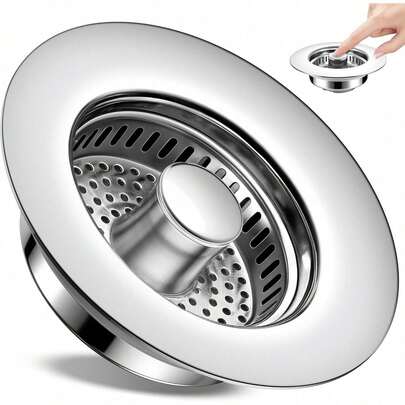 Kitchen Sink Drain Strainer 3 In 1, 304 Stainless Steel Pop Up Sink Stopper, Anti-Clogging Sink Drain Strainer For US Standard Kitchen Drain ()