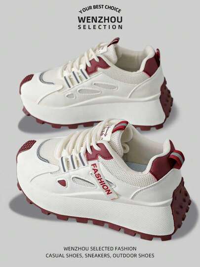 2026 New Spring Women's Casual Sneakers, Breathable Solid Color Flat Outdoor Running Sports Shoes, Street Style Essential