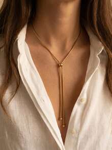 1件不锈钢简约可调节多功能长项链，适合日常佩戴 - 金色 - 查看 4