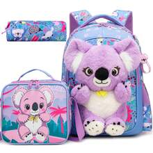Set de 3 piezas Mochila escolar + Bolsa de almuerzo aislada + Estuche de lápices con diseño de flores y animales 3D lindo para niñas - Mochila escolar ligera para primaria - Mochila escolar para niñas - Ver 16
