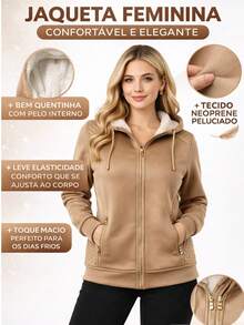 Women's Super Stylish Waterproof Fleece Jacket With Removable Hood, Neoprene - 深灰色 - 查看 4