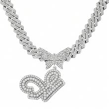 14mm Cuban Link Crystal Butterfly Letter Name Pendant Necklace, Sparkling Paved Rhinestone Cursive Letter Hip Hop Jewelry, New Arrival - Necklace - View 32