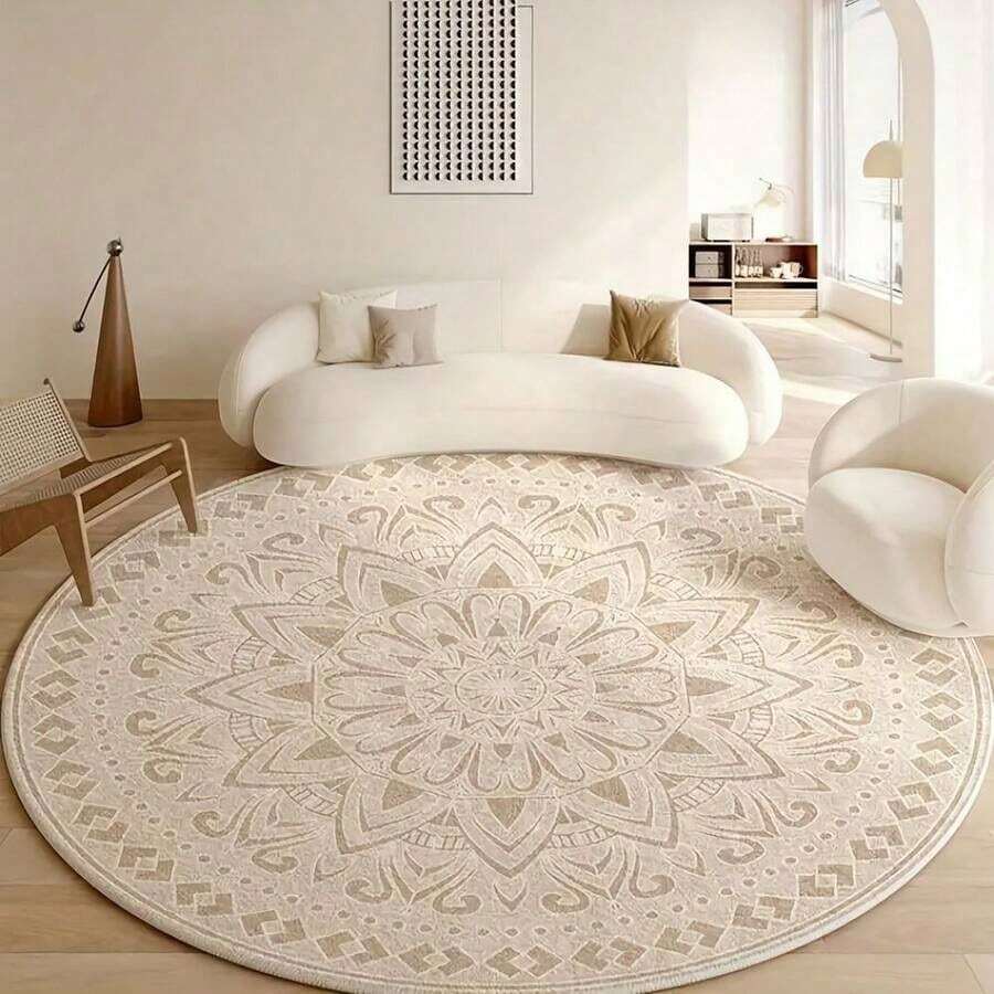 Floral Mandala Pattern Round Area Rug Cute Indoor Rugs Washable Non Slip Boho Circle Rug Ultra Soft Vintage Rust Low Pile Small Circular Carpet Bedroom Entryway Office College Dorm Living Room No Plush Surface - 1PC - 查看 1