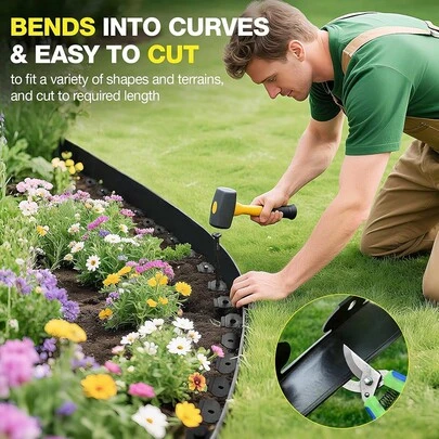 10 Meter PE Material Garten Rasenkanteneinfassung, 4 Farboptionen, inklusive 45 Nägel, einfache Installation, geeignet für Blumenbeete, Baumringe und Gehwege, trennt Garten und Rasen