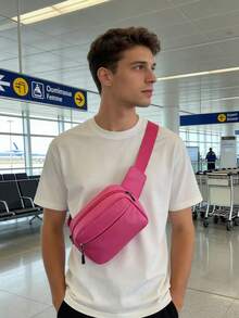 男士简约仿皮斜挎包，休闲胸包，防水单肩包，适合旅行和日常通勤 - 彩色 - 查看 12