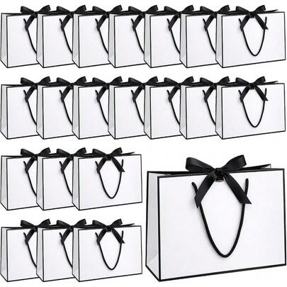 2 pièces Sacs cadeaux de luxe noir et blanc - Taille moyenne 32*25*10cm, comprend un nœud de ruban et une étiquette-cadeau. Convient pour les cadeaux de demoiselle d'honneur, les sacs d'accueil pour les invités de mariage, les faveurs de shower de mariée, les cadeaux, la fête des mères, les événements d'entreprise, etc.