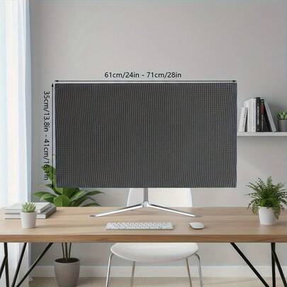 1 x Monitorstofhoes, schermbeschermer; een moderne, minimalistische schermbeschermer die beschermt tegen stof, licht, UV-straling en veroudering, speciaal ontworpen om stofophoping op desktopmonitoren te voorkomen.