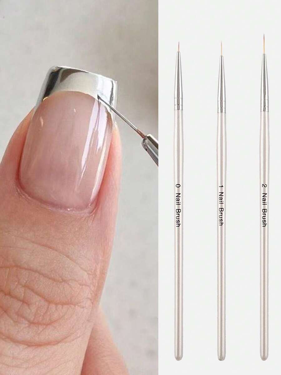 3支条纹美甲笔，适用于长线条细节精细设计UV凝胶彩绘亚克力美甲勾线笔 - 彩色 - 查看 1