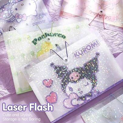 Official A4 File Folder, Cute Cartoon Document Storage Bag, 8 Pockets For Student Test Papers, Kawaii School Supplies