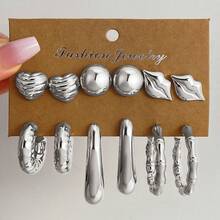 VKME Set de 6/12 pares de aretes de bambú con diseño geométrico C de material de cumplimiento de lujo ligero - XH92825903-04 - Ver 12