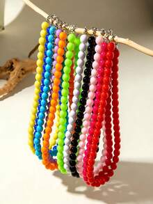 1 chiếc vòng cổ hạt cườm hình học nhiều màu sắc Dopamine, vòng cổ acrylic tối giản có thể đeo chồng lên nhau, trang sức thời trang đa năng mùa hè đi biển dành cho nữ. - vòng cổ đính cườm - Xem 7