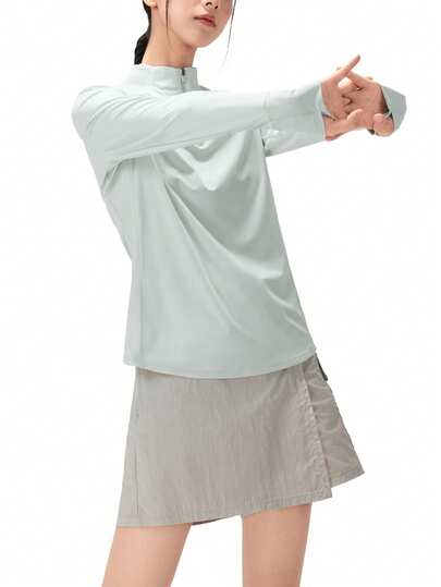 CAMEL CROWN Camiseta de manga larga con cuello alto, de secado rápido, para mujer para uso al aire libre en primavera - Protección solar, transpirable, que absorbe la humedad y refrescante