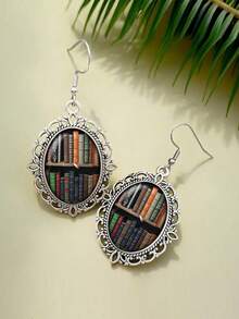 Orecchini a forma di libro in argento, accessorio in stile vintage per gli amanti dei libri - Argento - Visualizzare 4