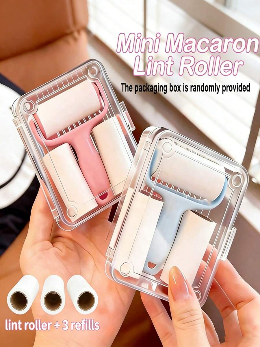 Juego portátil de mini rodillos quitapelusas - 1 mango de rodillo + 3 rodillos de repuesto, adhesivo fuerte adecuado para eliminar el pelo de mascotas, fácil de usar, mango reutilizable, sin necesidad de energía para mascotas/ropa/alfombras/asientos de coche, esencial para los propietarios de mascotas - multicolor - Ver 1
