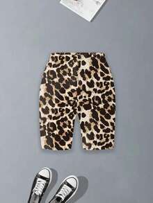 Tween Girl Leopard Print Heart Graphic Short Sleeve T-Shirt And Shorts Set - Khaki - View 7