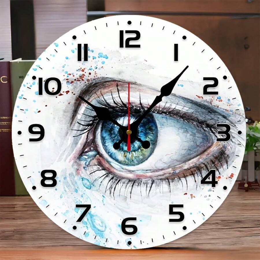 2D Flat, Watercolor Eye Artwork - Single 10inch Round Silent Wall Clock, European And American Style - Battery Not Included, Silent Clock, Perfect For Enhancing Your Study Or Living Room, An Excellent Gift For Friends, Family, Etc,Teacher,Valentines Gift,Graduation,Mother Giftsr,Room Deocr,Wall Deoc,Home Essentials