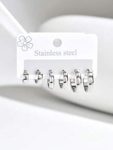 Set de 6 pendientes de aro minimalistas de acero inoxidable, aptos para uso diario - multicolor - Ver 12
