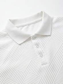 男士休闲提花 Polo 衫，适合日常通勤和春夏穿着 - 白色 - 查看 3