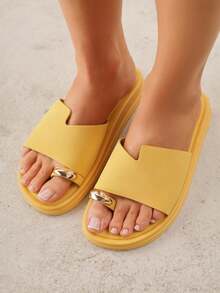 Soft Comfortable Slides For Women Summer Beach Casual - Yellow - View 2
