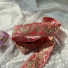 2026新款 100cm 紗麗布料裝飾 - 多色刺繡紗麗邊飾，適用於杜帕塔 - 刺繡布蕾絲 - 紫色 - 查看 6