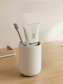 1pc Multi-Function Toothbrush Holder, Wall-Mounted Toothbrush Storage Rack With Rinse Cup, Space-Saving Bathroom Organizer For Toothbrush And Cup, Home Bathroom Decor, Back To School Season - White - View 9