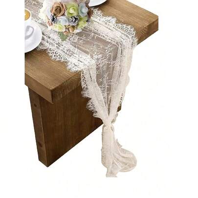 1pc Lace Table Runner 14x118 Inch - Embroidered Boho Wedding Table Runner, Vintage Rustic Decorative Cloth For Wedding Party, Bridal Shower, Baby Shower & Holiday Table Decorations