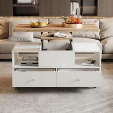 Height-Adjustable Coffee Table With Folding Function And 4 Drawers, 100 X 50 X 47.5 Cm, One Large And One Small Hydraulic Lifting Table, Mobile Living Room Table With Universal Wheels, Side Table For Sofa. - Natural Color - View 3