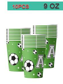 10 pièces Décorations de fête de football/soccer vert, set de vaisselle de fête d'anniversaire sur le thème du soccer pour 10 personnes - Multicolore - Voir 10