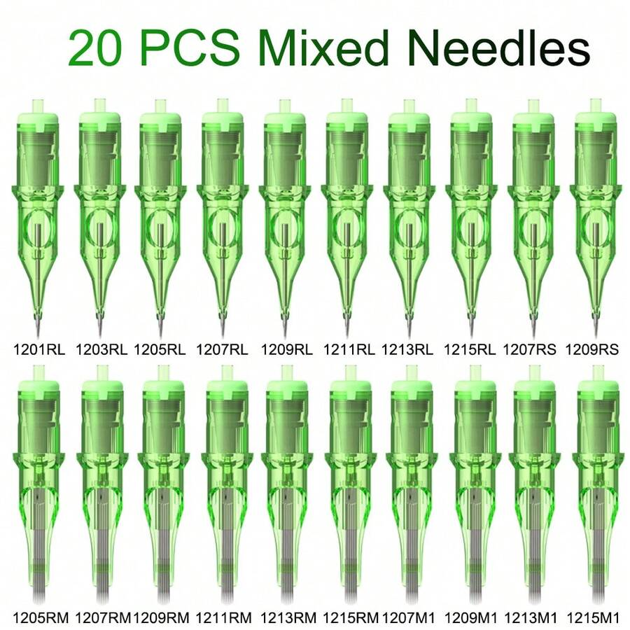 T-REX 20/40/80/100pcs Mixed Tattoo Needle Cartridges Rl/Rm/Rs/M1 Model Disposable Professional Sterilized Safety Round Liner For Cartridge Machines Grips - Green - View 1