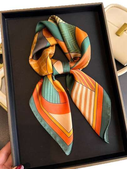 1pc Square Scarf, Women's Satin Printed Headband, Headwrap, Fashion Ladies Neckerchief, Shawl, Scarf