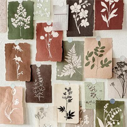 20 pièces de papier note rétro esthétique avec motifs floraux et de feuillage irréguliers. Fournitures de décoration pour carnets DIY et emballages cadeaux