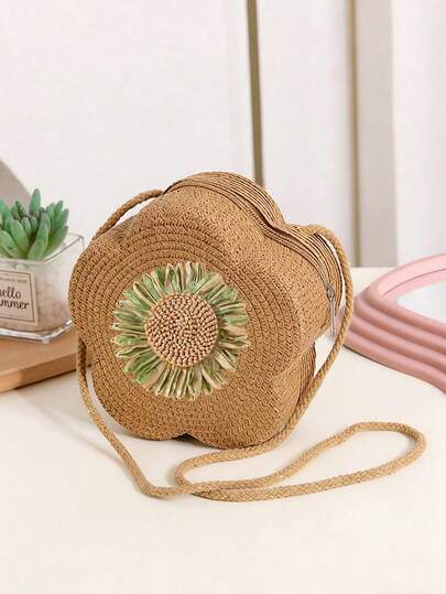 Flower Woven Bag,Hand-Woven Mini Crossbody Bag,With Raffia Sunflower Design,Zipper Closure, Portable Key Purse, Straw Tote Bags,Beach Tote Bag,Mini Straw Crossbody Bag,Summer Beach Shoulder Bag, Women'S Cute Handbag & Coin Purse-Playful Accessory,Durable Zipper Closure, Perfect For Beach,Travel,Vacation, And Daily Commute, Everyday Tote Bag,Suitable For Girlfriend, Mother'S Day,Birthday, Anniversary Gift