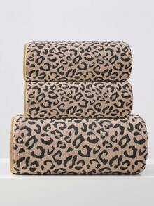 1pc/2pcs/3pcs Luxury Leopard Print Towel Set - Jacquard Coral Velvet Plush Towels, Ideal For Bold Home Decor And Spa Environment - Coffee Brown - View 1