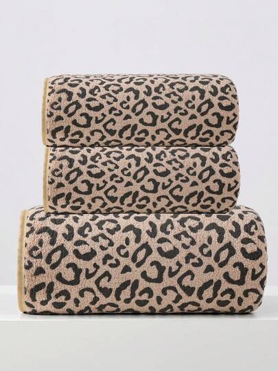 1pc/2pcs/3pcs Luxury Leopard Print Towel Set - Jacquard Coral Velvet Plush Towels, Ideal For Bold Home Decor And Spa Environment