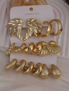 4/6/16pcs Women Earrings/Hoop Earrings Set, Fashionable And Elegant, Suitable For All Year Round Wear - Gold - View 6