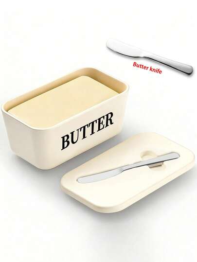 1 pieza Plato de mantequilla de plástico con cuchillo de mantequilla y tapa, recipiente de almacenamiento de mantequilla para cocina, hornear y regalar, soporte de mantequilla sellado para cubrir el mostrador o el refrigerador, apto para lavavajillas
