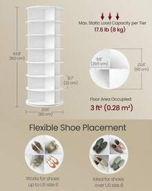 VASAGLE 7-Tier Rotating Shoe Rack Tower, Free Standing 360 Degree Spinning Shoe Organizer, Lazy Susan Bag Display Storage Rack, For Corners, Closets, Small Spaces - White - View 4