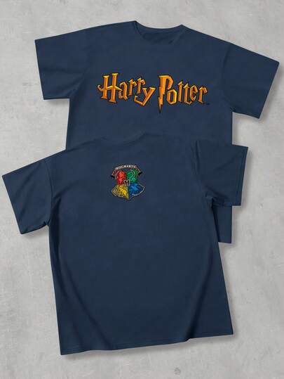 Strevion OBM Men X Harry Potter Men's Minimalist Harry Potter Graphic Print Round Neck Short Sleeve T-Shirt, Summer