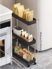 2/3/4 Tier Portable Storage Cart, Suitable For Narrow Spaces, 13cm Width, Hollow Drainage With Movable Casters, Drainage Net, Mobile Kitchen Storage Rack With Metal Tubes, Vertical Storage Rack, Applicable For Kitchen, Bathroom, Laundry Room, Living Room, Floor-Standing Rack, Floor-Standing Rack - Stainless Steel + Plastic Material (Can Be Used For Washing Vegetables) - Multicolor - View 11