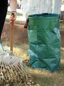 可重复使用的庭院落叶垃圾桶、带提手的家用花园垃圾袋、庭院垃圾袋、草坪垃圾容器、耐用洗衣收纳袋 - 均碼 - 查看 5