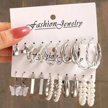 20/10/5 Pairs Luxury Heart-Shaped C-Shaped Earrings Set, Asymmetrical Geometric Jewelry Earrings, Versatile Fashion Earrings For Women, Suitable For Daily, Dating, Wedding, Party, Ideal Gift Accessory - Multicolor - View 17