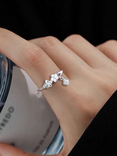 1 Gentle Temperament Flower Ring For Women, Exquisite And Versatile Sparkling Diamond Index Finger Ring, Chinese Style Gardenia Flower Ring