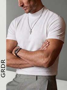 GRDR Men's Fashionable Summer Short Sleeve Mock Neck T-Shirt - White - View 4