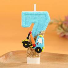 1pc Blue & Gold Excavator Flashing Digital Birthday Cake Candles, Party Decoration For Birthday Celebration, Cute Handmade Digital Candles - Birthday Candle Number - View 7